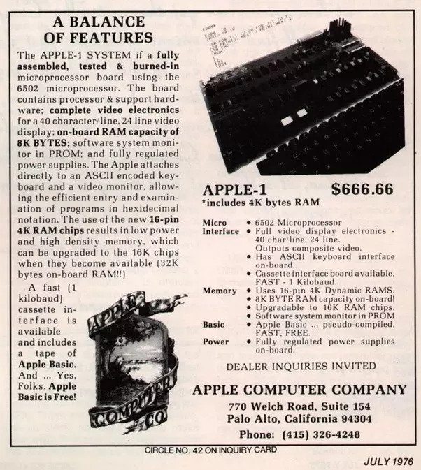 Apple Computer $666.66 July 1976