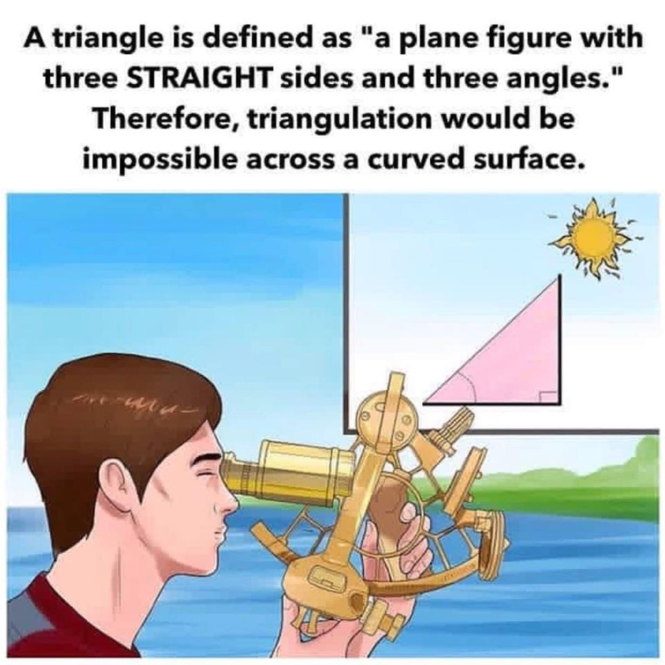 A triangle is defined as a plane figure with three STRAIGHT sides and three angles triangulation would be impossible across a curved surface