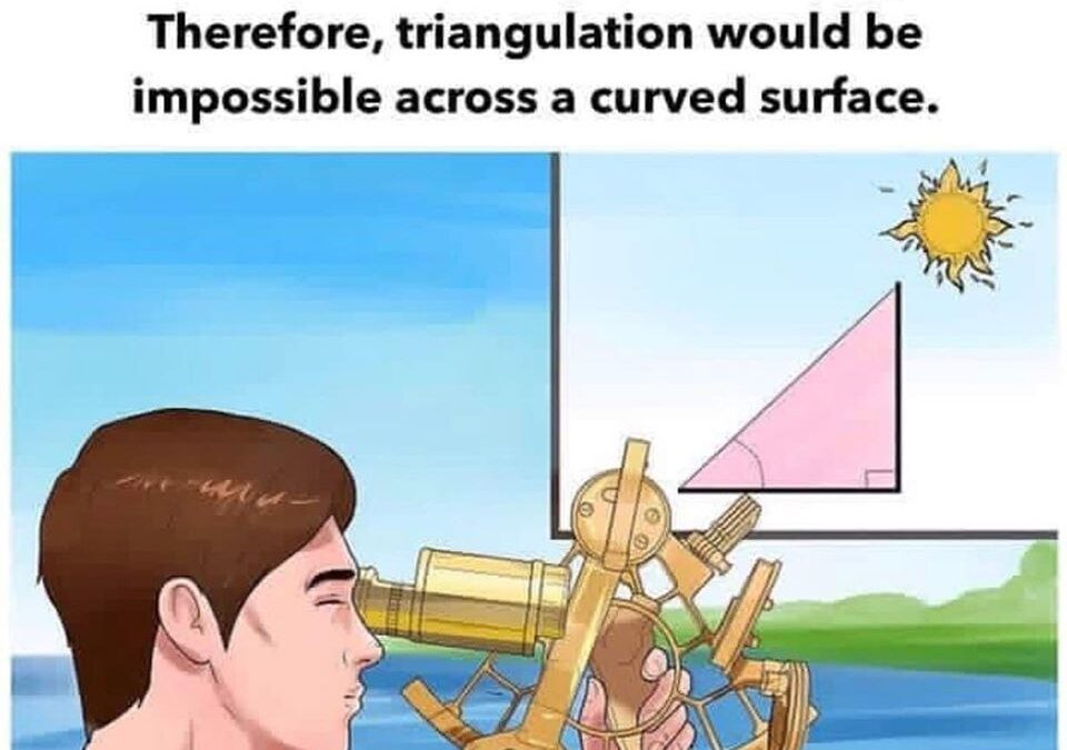 A triangle is defined as a plane figure with three STRAIGHT sides and three angles triangulation would be impossible across a curved surface